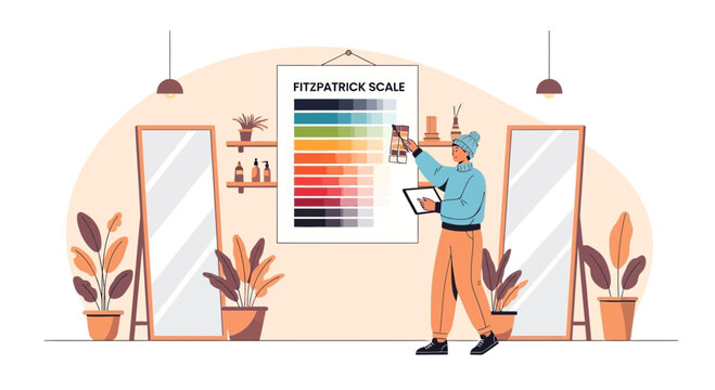 Dermatologist or Cosmetologist Analyzing Fitzpatrick Scale for Skin Tone Matching
