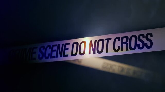 Crime scene tape stretched across dark background signifying investigation and police presence for forensic procedural footage.
