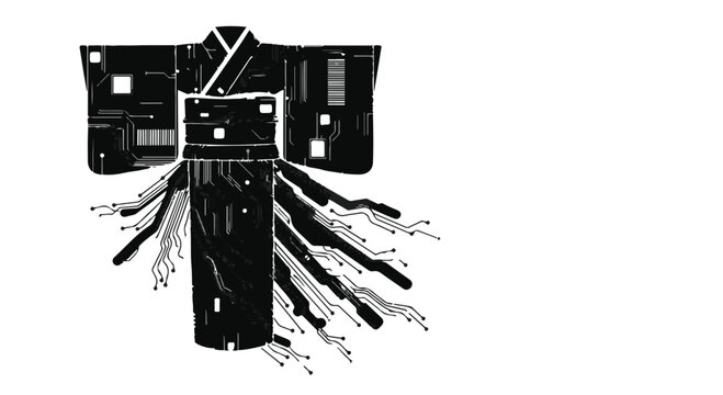 Kimono featuring circuit board patterns represents the fusion of traditional Japanese culture and modern technology.