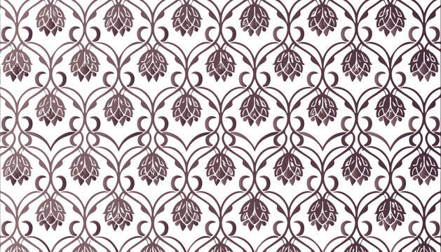 Victorian ornamental damask pattern with floral elements in purple tones elegant decorative wallpaper background design.