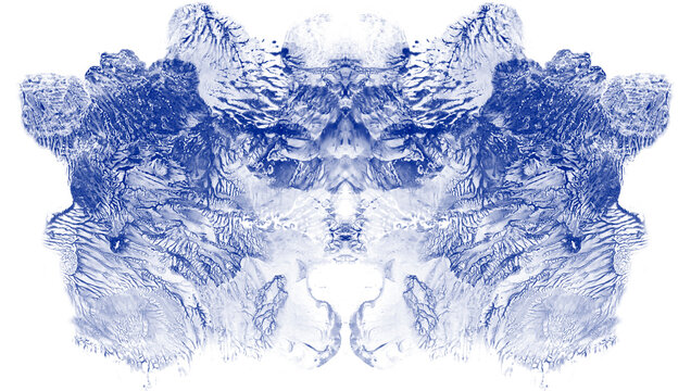 Manchas de tinta azul empleadas en la psicolog&iacute;a para generar ilustraciones abstractas con fondo transparente.
