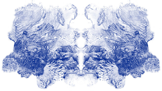 Manchas de tinta azul empleadas en la psicolog&iacute;a para generar ilustraciones abstractas con fondo transparente.