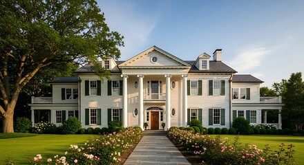 Fototapeta premium Large White Colonial Style Luxury Mansion.