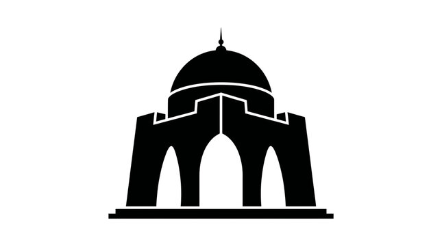Black Silhouette of Mazar-e-Quaid Jinnah Mausoleum, Clean Vector Icon Isolated on White Background for Pakistan Independence Day