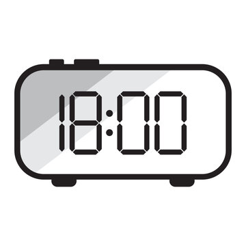 Digital alarm clock showing 18 00 vector symbol. Perfect for modern mobile app interface and time management UI graphics.