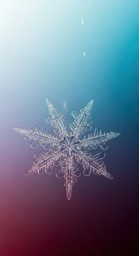 Macro image showcasing delicate, unique ice crystals. Capturing the intricate structure of natural winter snowflakes falling gently, frozen, blue, cold