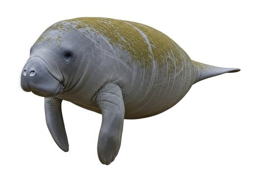 West Indian Manatee Isolated on White Background - Trichechus manatus