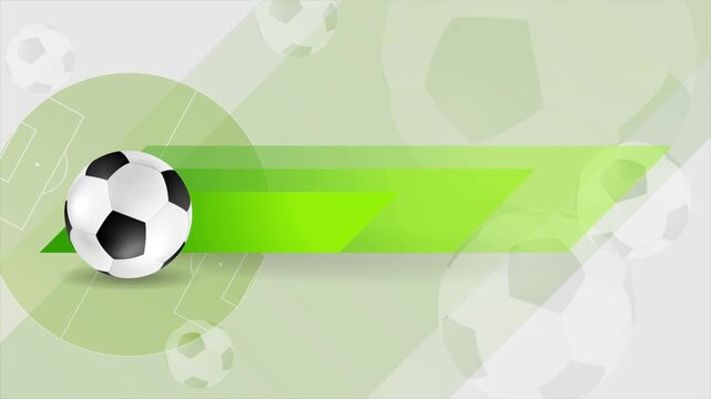 Soccer ball on green geometric title reveal and football field background. Sport motion design. Video animation Ultra HD 4K 3840x2160