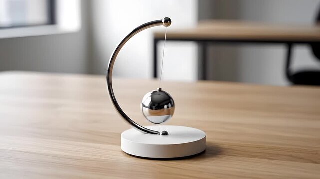 Newton's cradle desk toy demonstrating physics in motion.
