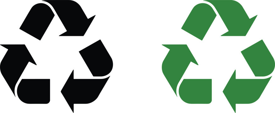 Recycling symbol icons vector illustration, black and green eco signs for environmental sustainability and waste management concept