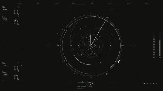 A minimalist monochrome tactical interface displays real time telemetry for an airship navigation system. The dark background features subtle hexagonal patterns while the foreground is populated with