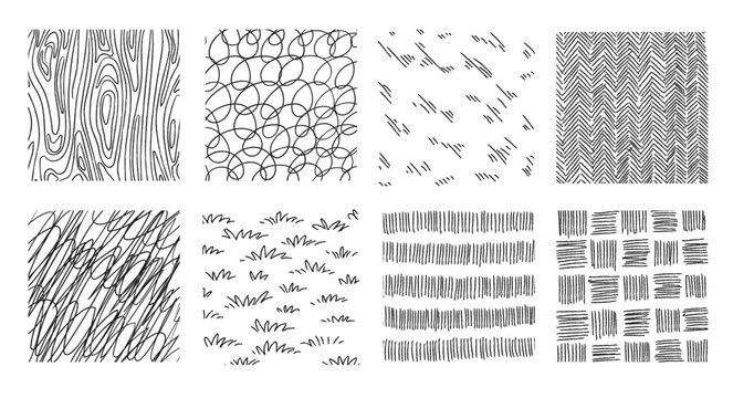 Set of eight abstract grunge textured patterns with black and white, abstract