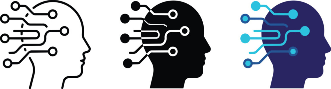 Artificial Intelligence Human Head Circuit Technology Icon Set
