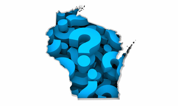 Wisconsin WI State Map Question Marks Ask FAQs Best Place Location 3d Illustration
