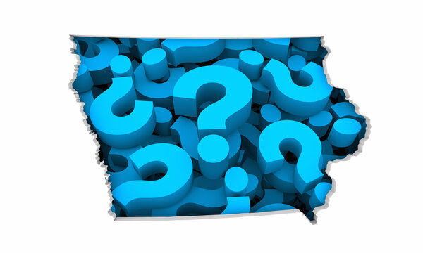 Iowa IA State Map Question Marks Ask FAQs Best Place Location 3d Illustration