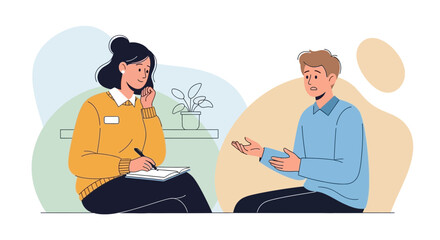 Fototapeta premium Psychologist talking to patient, mental health therapy session, support and understanding