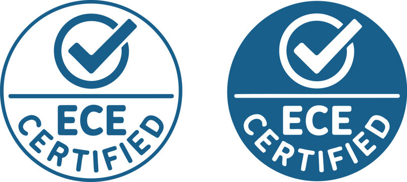 ECE Certified Badge Vector Icon Set with Check Mark for Safety Compliance and Product Certification