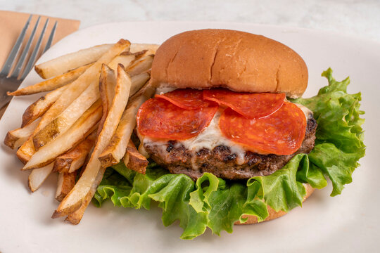  pizza burger  with  home made fench fries