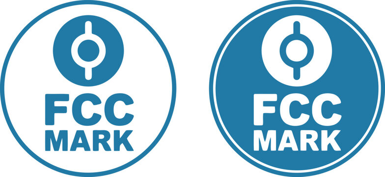 FCC Mark Certification Icon Set in Blue Circle for Compliance and Regulatory Approval