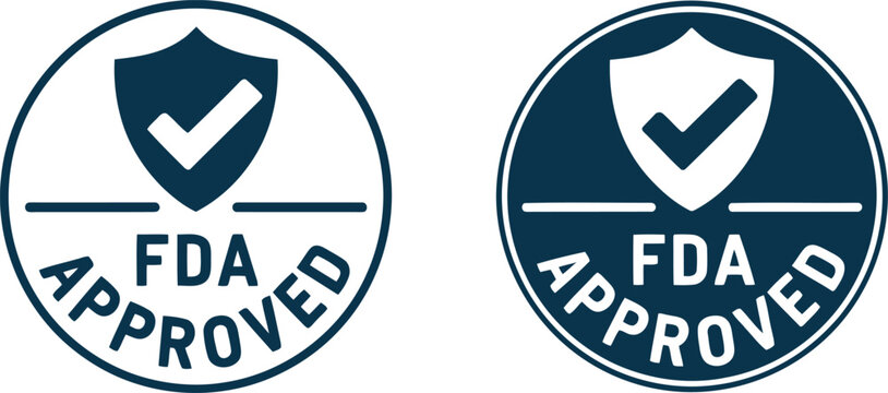FDA Approved Badge Icon Set with Shield and Checkmark for Medical and Pharmaceutical Use