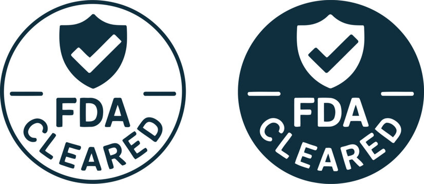 FDA Cleared Badge Icons with Checkmark Shield for Medical Device Approval and Certification Labels