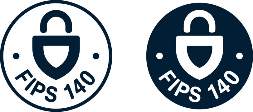 FIPS 140 Security Compliance Badge Icon Set for Data Encryption and Cybersecurity Certification