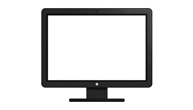 Isolated computer monitor with blank white screen, modern black bezel and stand on a white background, perfect for digital display mockups