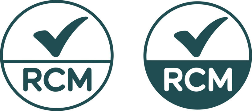 RCM compliance certification icon set with check mark symbol for regulatory approval and product safety labeling
