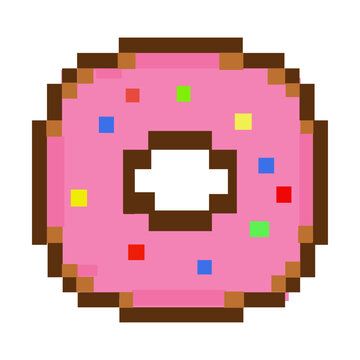 Pixel art 8-bit retro Donut Baked Goods and Food Vector Design.