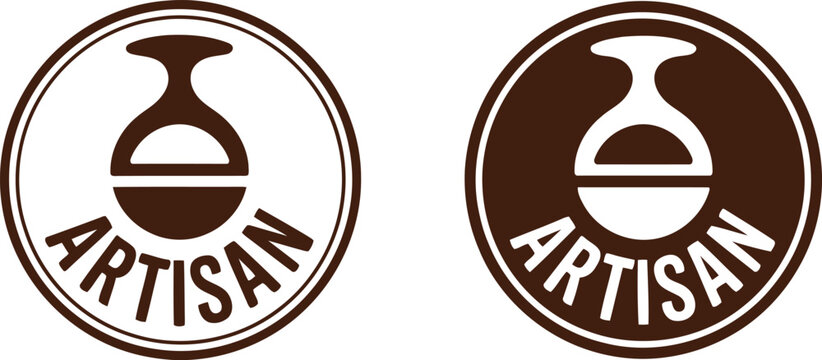 Artisan pottery logo design in brown monochrome circular badge style for handmade craft branding