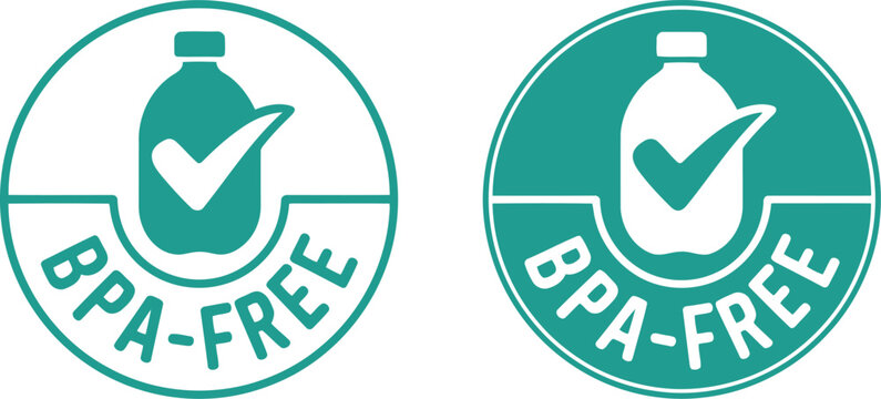 BPA Free Label Icons with Bottle and Check Mark for Safe Plastic Packaging and Product Certification