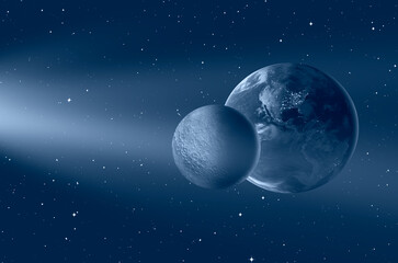 Fototapeta premium The Earth and Moon as Seen from the Surface of the space 