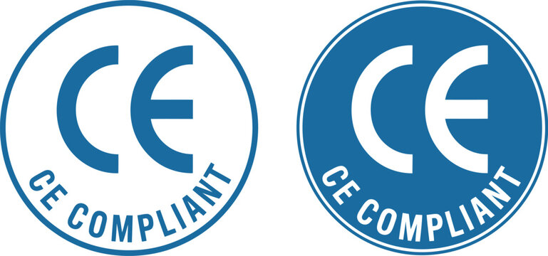 Blue CE Compliant Certification Badge Icons for Product Safety and European Standards Labeling