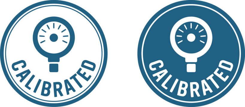 Calibrated stamp icons with pressure gauge symbol for quality assurance and certification labels