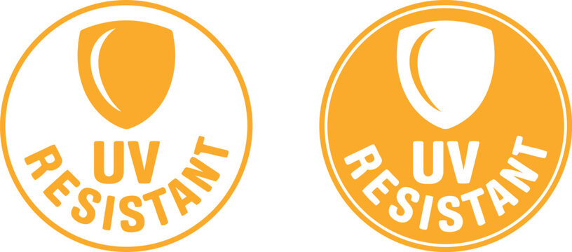 UV Resistant Icon Set in Orange Circle Badge Style for Product Labeling and Packaging Design