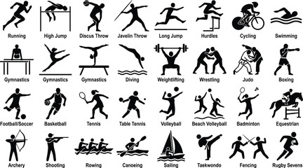 Obraz premium Sports silhouettes collection black and white vector illustration