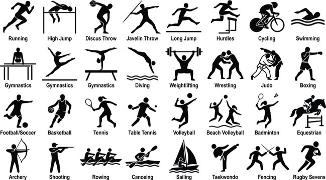 Sports silhouettes collection black and white vector illustration