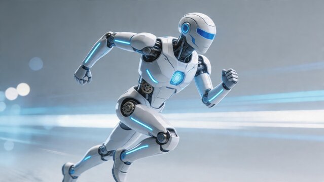Futuristic humanoid robot in motion