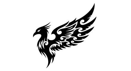 Fototapeta premium Black Tribal Phoenix Tattoo Design with Outspread Wings