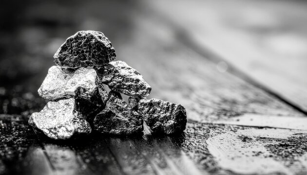 Silver Ore Pile on Wood.