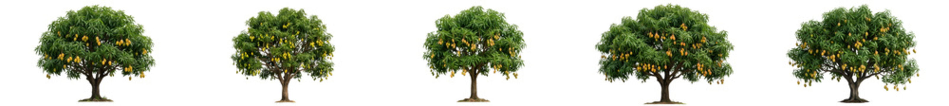 Realistic Lemon Trees Set with Rich Green Foliage and Ripe Yellow Fruits, Isolated on White Background for Citrus Gardening, Farming, and Agriculture Graphics