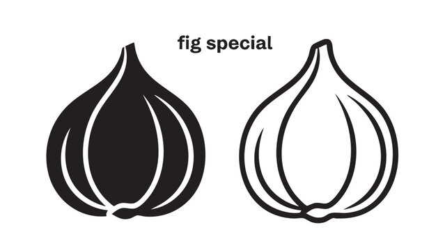 Black and white fig icon set with solid and outline