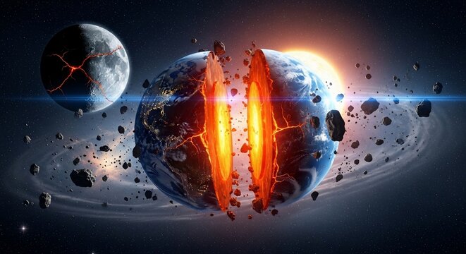 Planet earth explosion concept
