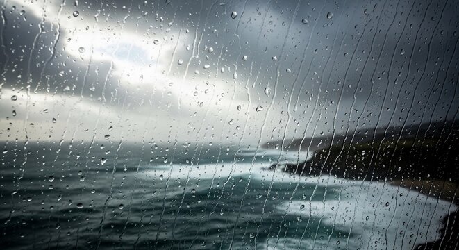 Rainy coastal seascape