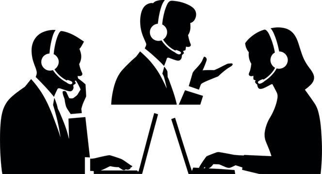 Call Center Team Silhouette Headset Customer Service Support Stock Photo