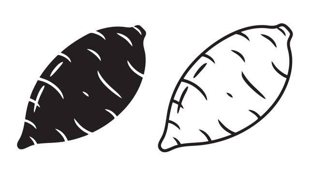 Sweet potato silhouette and outline icon set