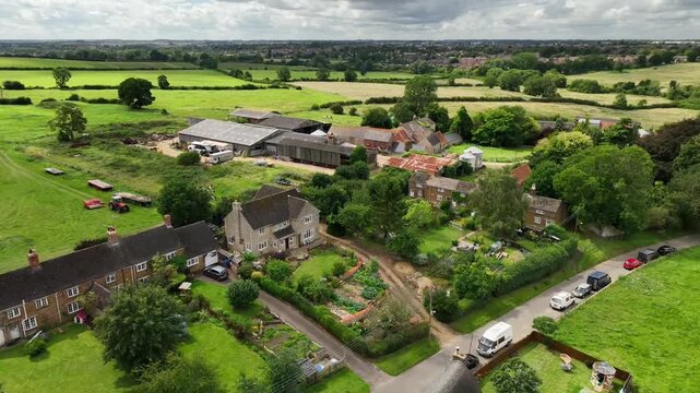 Aerial View of Warkton Village Farmhouses and Gardens Northamptonshire English Countryside