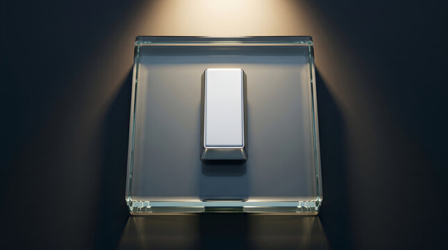 Pure Silver Bar on Glass Display with Spotlight and Silver Market Background