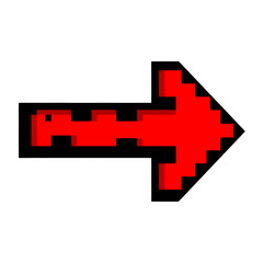 Obraz premium Red pixelated arrow icon pointing right on black background