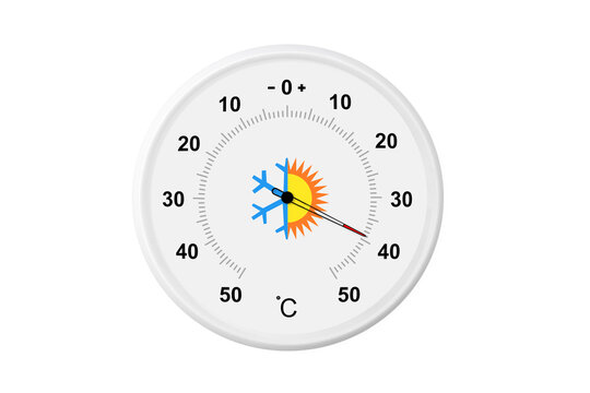 Circular celsius scale thermometer on a white background. Ambient temperature plus 39 degrees celsius